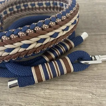 A set of a dog collar and leash with a symmetrical design