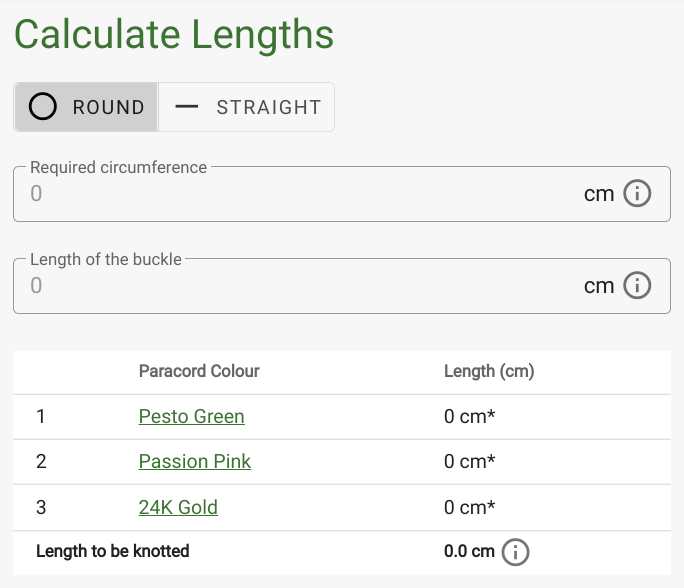 Calculate the length of your paracord project in de MatchMaker