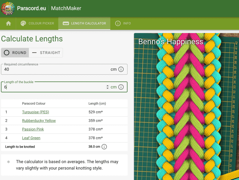 Calculate how much cord you need for your paracord project with Bennos Happiness
