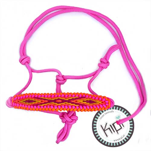 Pink rope halter of PPM rope and paracord from above