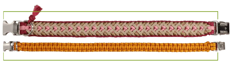 Two paracord bands next to each other with the same total length