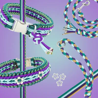 Luna's Wide Sancitifed knot in shades of purple combined with blue in type II paracord
