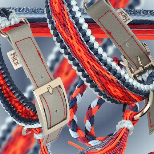 Kipi's Original knot with red and blue paracord and silver biothane