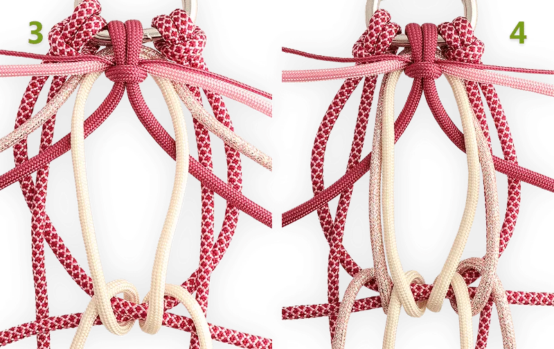 Steps 3 and 4 of making the Valentine knot with paracord rope