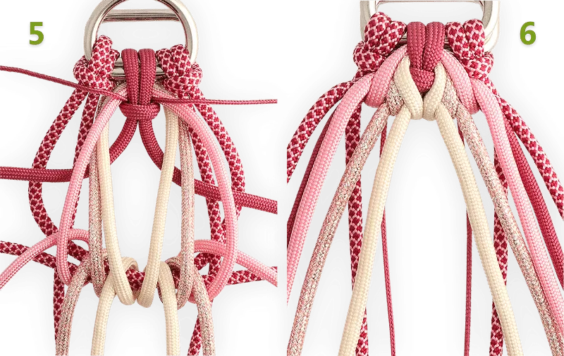 Finishing and tightening the first knot in steps 5 and 6