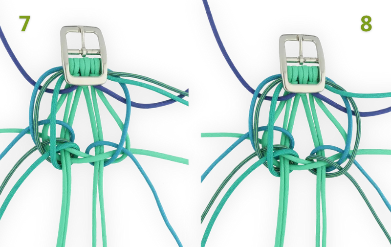 Step 7 and 8 in the 5 strand braid paracord Stairways