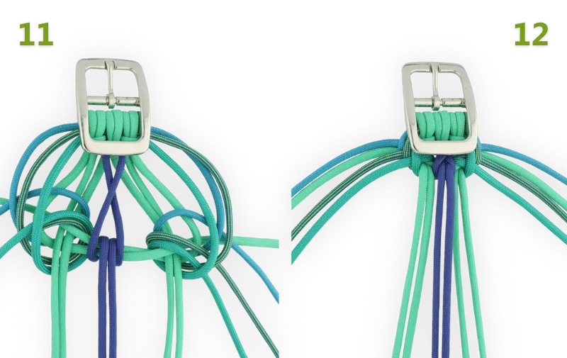 Finishing the first Stairways knot and tightening it in step 11 and 12