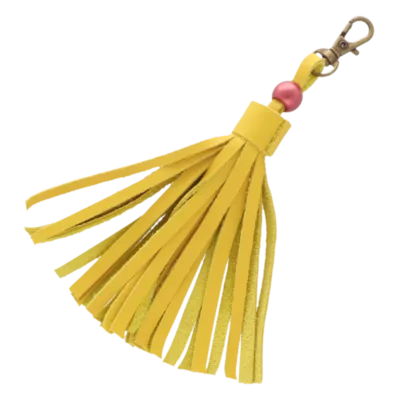 Yellow leather tassel with pink bead